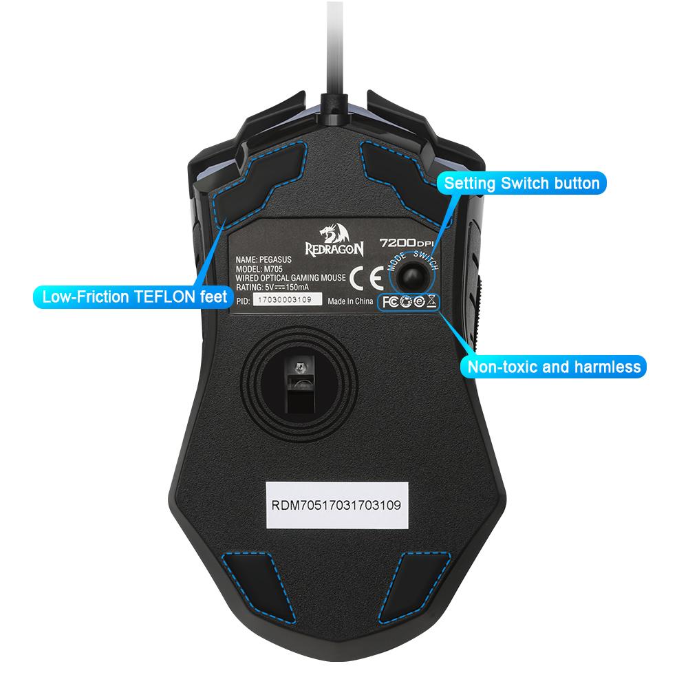 Redragon Gaming Mouse PC 7200DPI 6 programmable buttons ergonomic design high-speed USB Wired for Desktop mouse