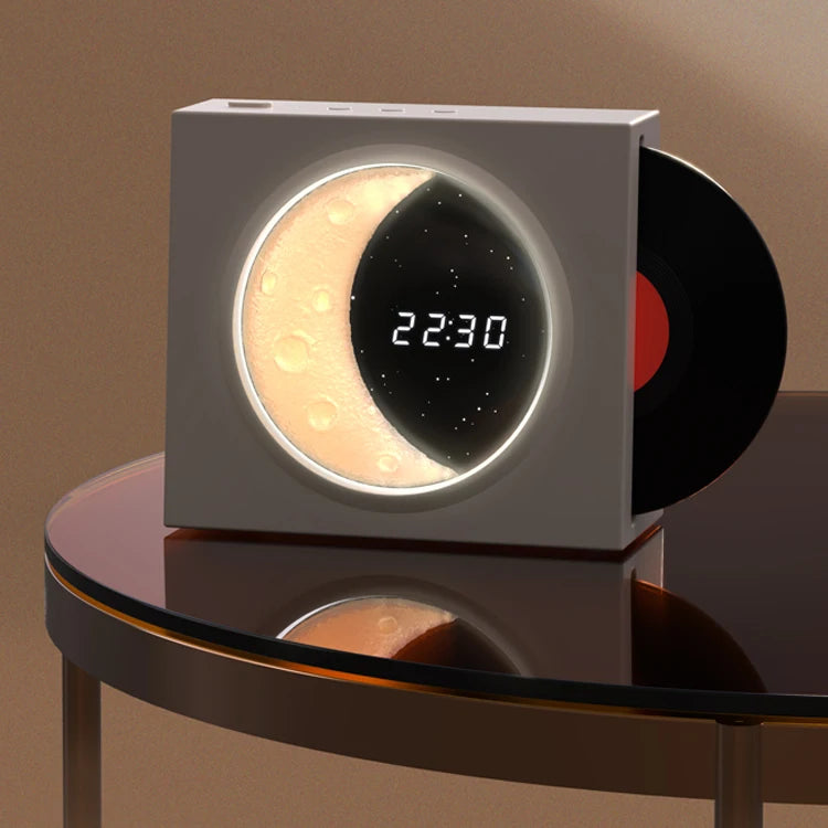 Creative Retro CD Design Bluetooth 3D Stereo Speaker Desktop Moon Lamp Clock Half Moon Starry Sky Atmosphere Night Light