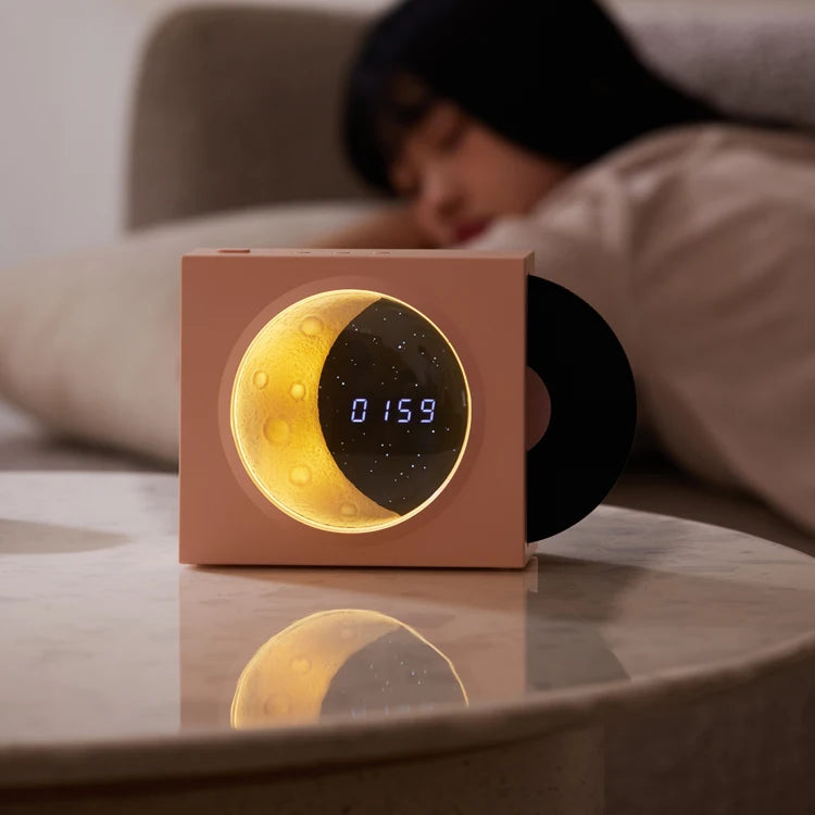 Creative Retro CD Design Bluetooth 3D Stereo Speaker Desktop Moon Lamp Clock Half Moon Starry Sky Atmosphere Night Light