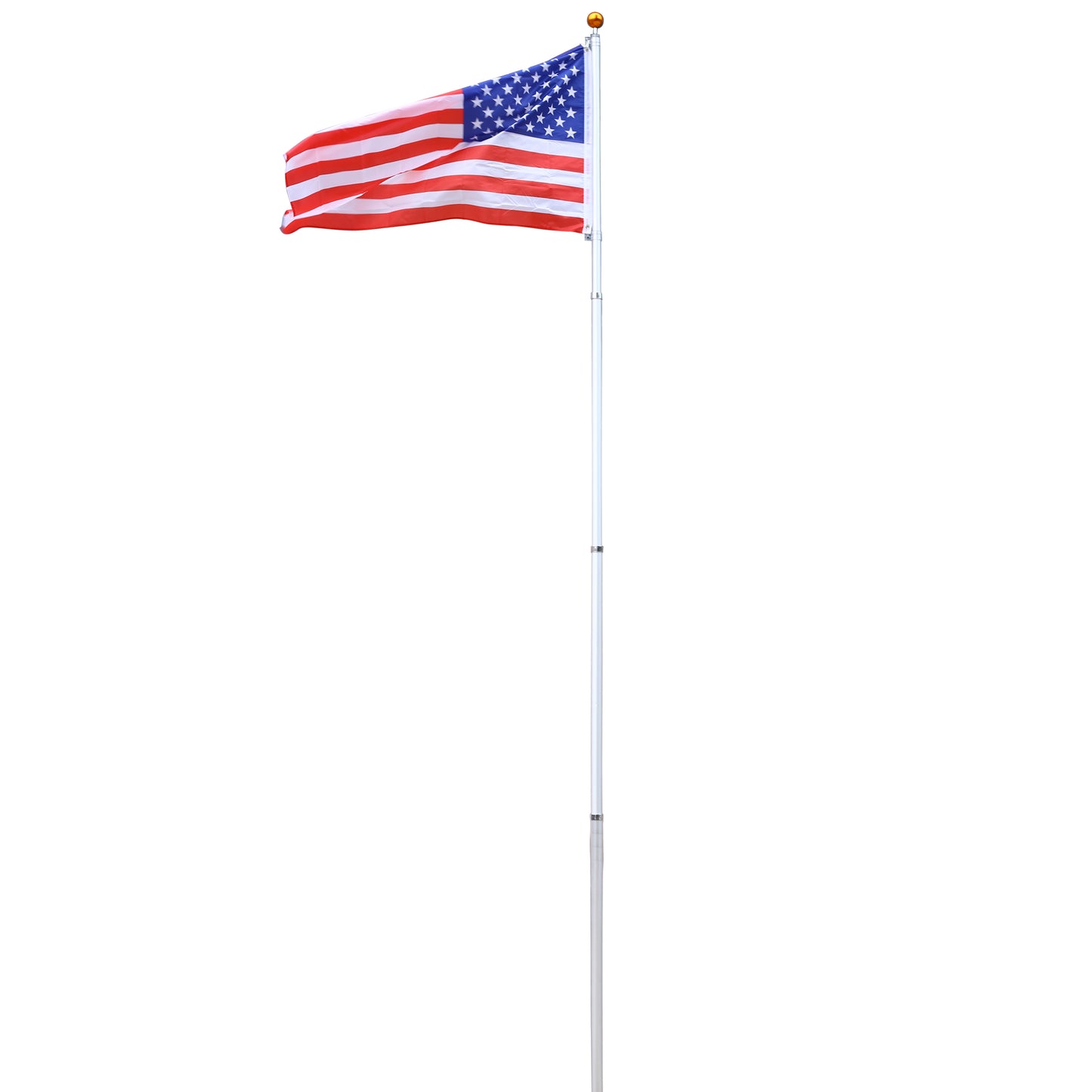 16 foot segmented flagpole kit, ultra thick heavy-duty aluminum flagpole, outdoor embedded flagpole with top ball