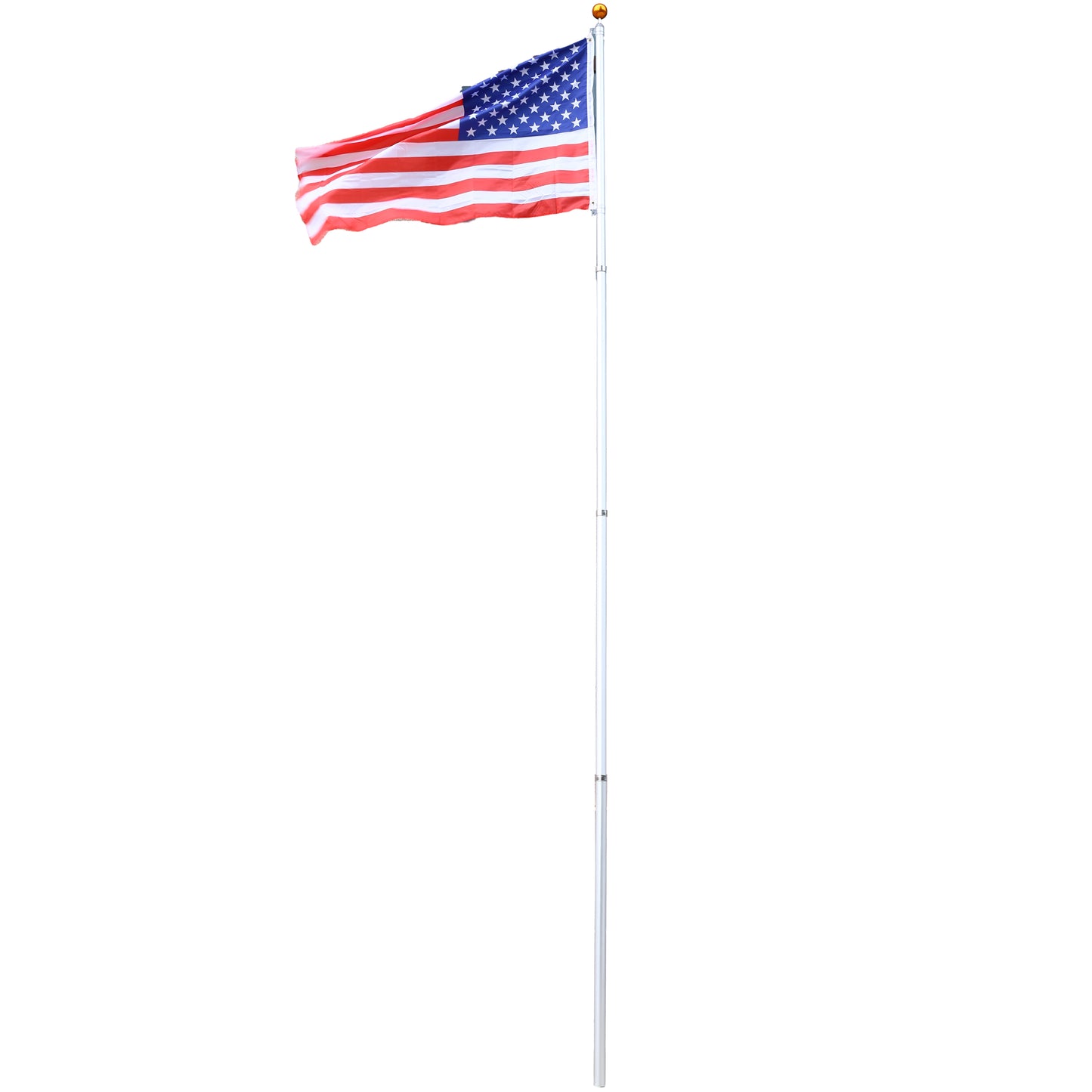 16 foot segmented flagpole kit, ultra thick heavy-duty aluminum flagpole, outdoor embedded flagpole with top ball