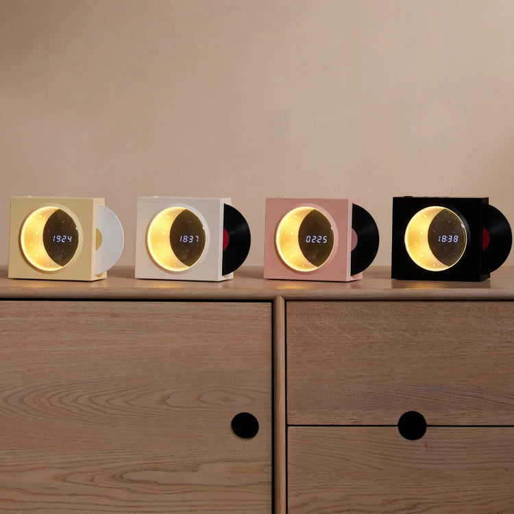 Creative Retro CD Design Bluetooth 3D Stereo Speaker Desktop Moon Lamp Clock Half Moon Starry Sky Atmosphere Night Light