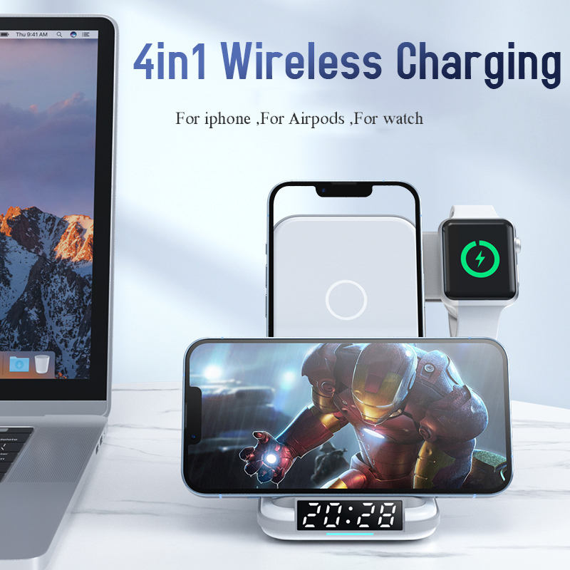 Private Four in One Wireless Charging Stand up Desktop Clock Wireless Charger Suitable for iPhone 13/14