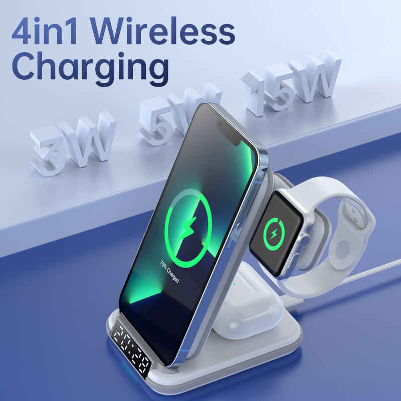 Private Four in One Wireless Charging Stand up Desktop Clock Wireless Charger Suitable for iPhone 13/14