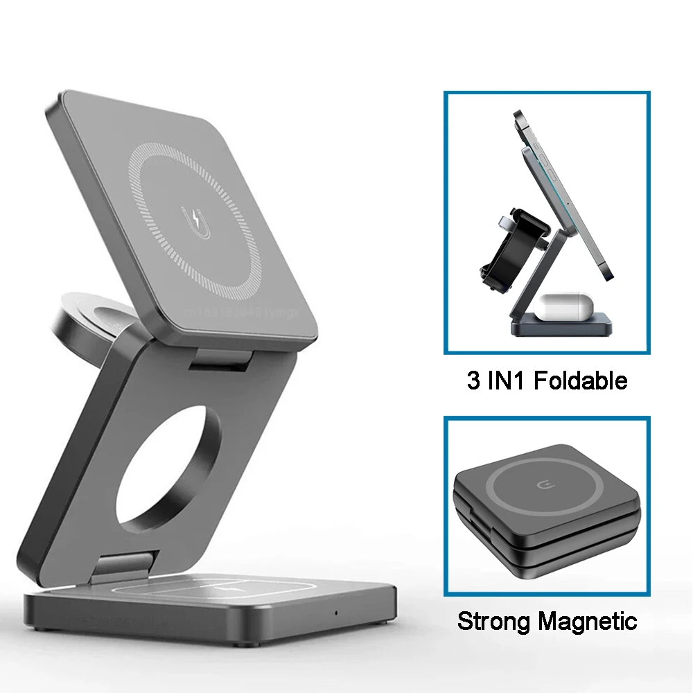 Wireless Charger 3 in 1 Foldable Magnetic Wireless Charging Station for iPhone 15 14 13 12 Pro Max Apple Watch 8 9 Charger