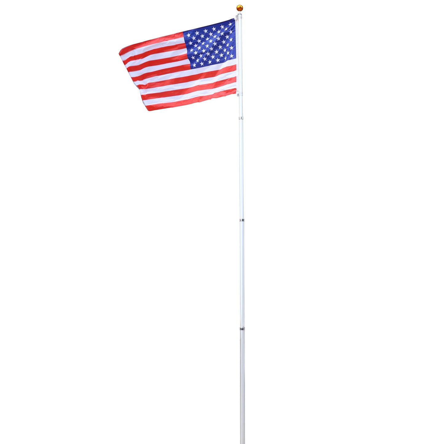 25FT segmented flagpole kit, ultra thick heavy-duty aluminum flagpole with top ball outdoor embedded flagpole