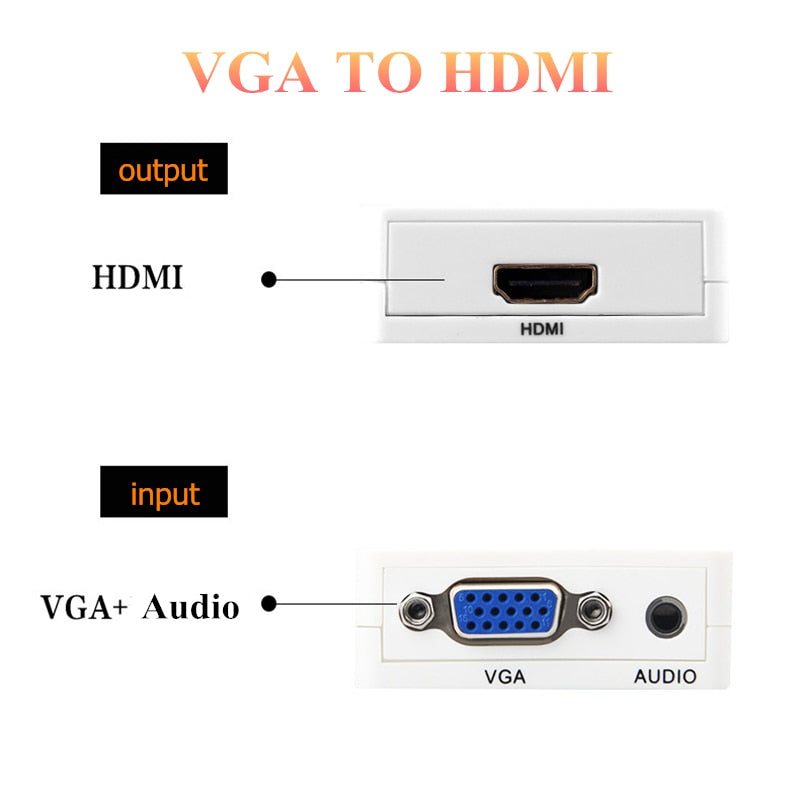 VGA to HDMI Adapter Mini Converter with Audio VGA HDMI 1080p for Projector PC HDTV Monitor TV-box