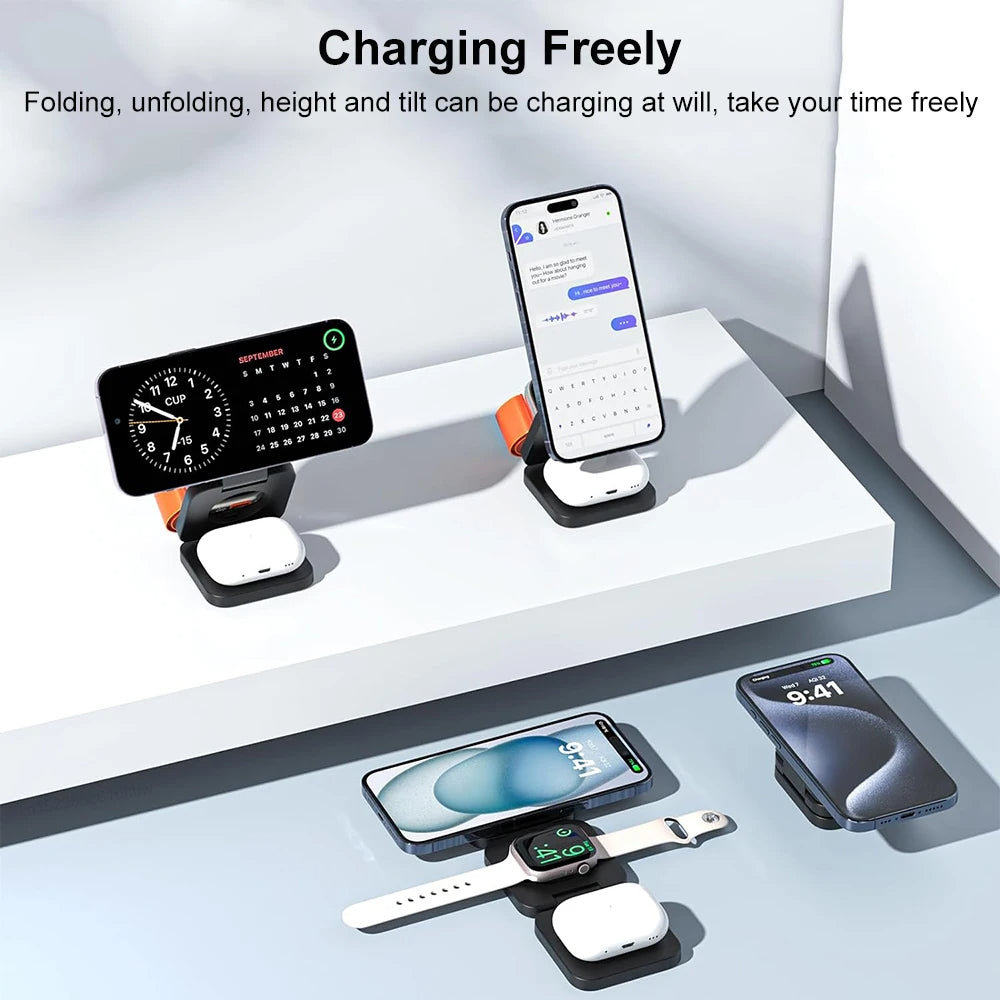 Wireless Charger 3 in 1 Foldable Magnetic Wireless Charging Station for iPhone 15 14 13 12 Pro Max Apple Watch 8 9 Charger