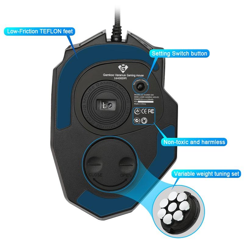 Rocketek USB Gaming Mouse 16400DPI 19 buttons ergonomic design for desktop computer accessories programmable  gamer lol PC