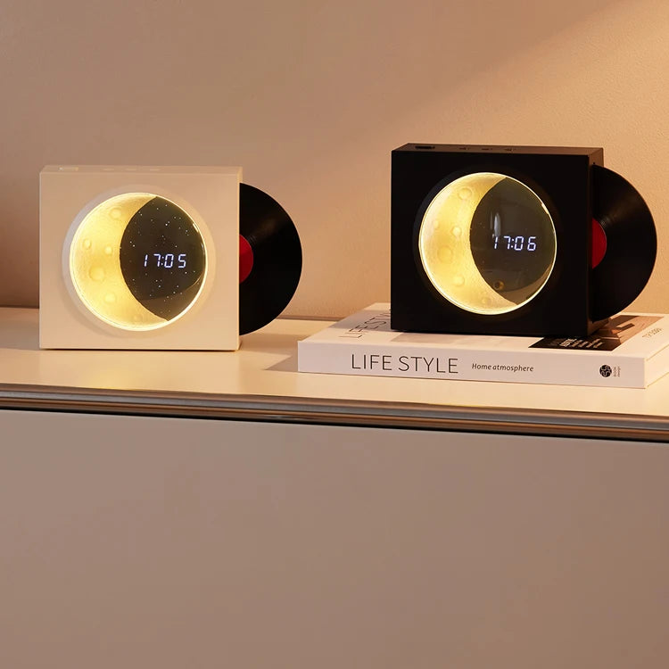 Creative Retro CD Design Bluetooth 3D Stereo Speaker Desktop Moon Lamp Clock Half Moon Starry Sky Atmosphere Night Light