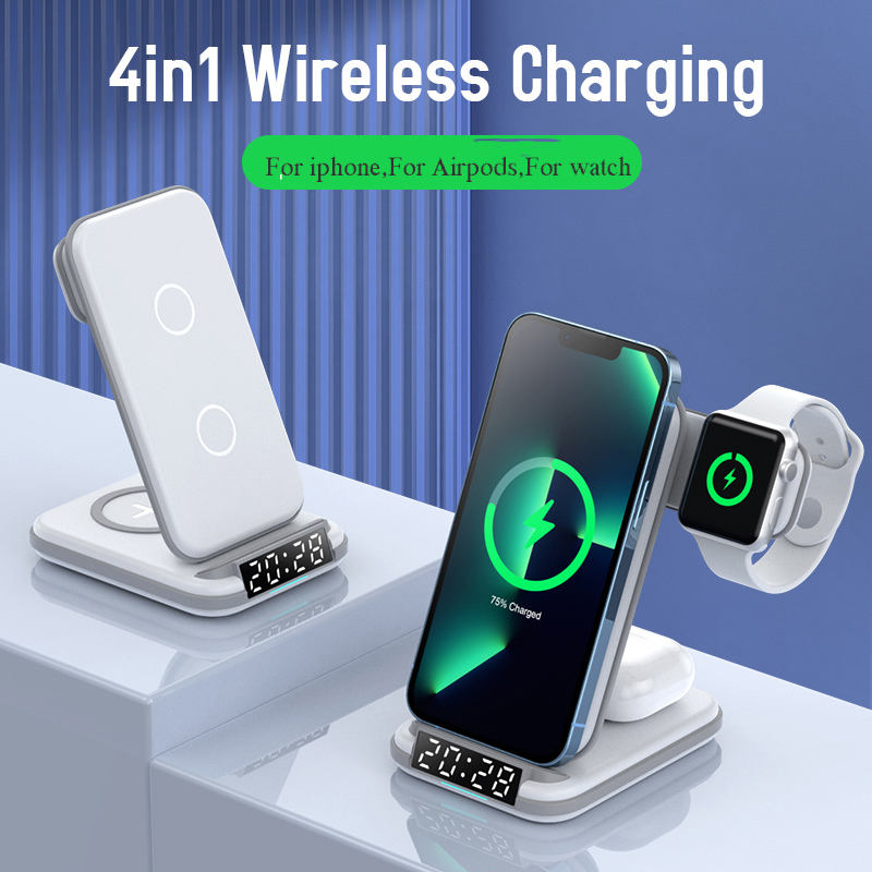 Private Four in One Wireless Charging Stand up Desktop Clock Wireless Charger Suitable for iPhone 13/14