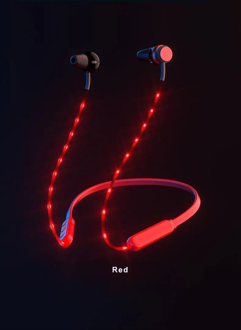 New wireless Bluetooth 5.0 neck style cool glow headphones with microphone sports game headphones noise reduction stereo headset